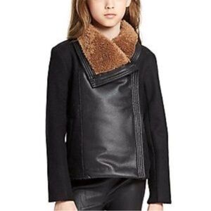 Vince Girls Black and Brown Wool blend and faux fur Jacket